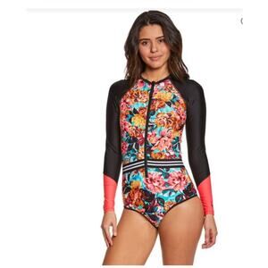 Body Glove Wonderland Paddle Suit Swim Small Floral Long Sleeve Zip Front NWOT